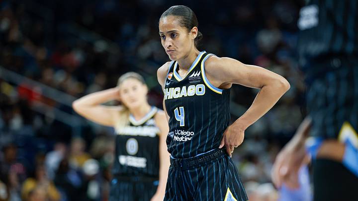 May 27, 2026; Chicago, Illinois, USA; Chicago Sky guard Skylar Diggins (4) reacts during the first half at Wintrust Arena. Mandatory Credit: Kamil Krzaczynski-Imagn Images May 27, 2026; Chicago, Illinois, USA; Chicago Sky guard Skylar Diggins (4) reacts during the first half at Wintrust Arena. Mandatory Credit: Kamil Krzaczynski-Imagn Images