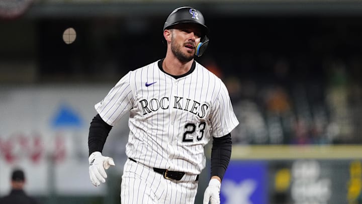 Colorado Rockies outfielder Kris Bryant (23) during the eighth inning against the Athletics at Coors Field. 