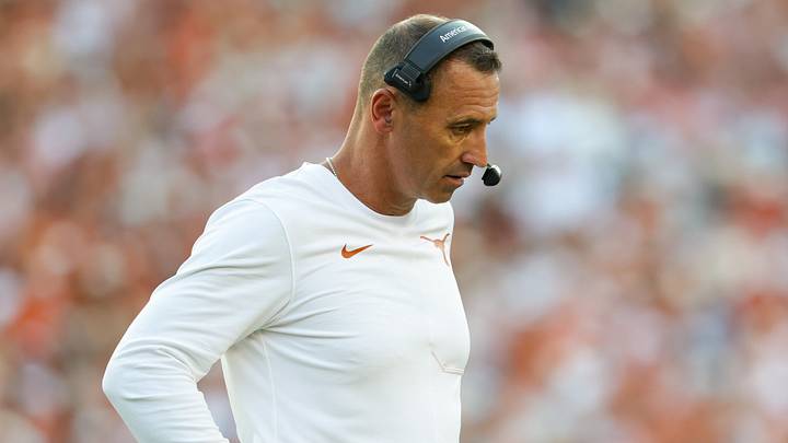 Texas Longhorns head coach Steve Sarkisian reacts during the second half against the Oklahoma Sooners at the Cotton Bowl. Texas Longhorns head coach Steve Sarkisian reacts during the second half against the Oklahoma Sooners at the Cotton Bowl.