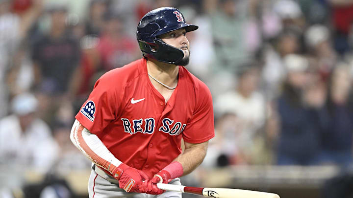 Aug 8, 2025; San Diego, California, USA; Boston Red Sox right fielder Wilyer Abreu (52) hits a two-run home run during the fourth inning against the San Diego Padres at Petco Park. Mandatory Credit: Denis Poroy-Imagn Images Aug 8, 2025; San Diego, California, USA; Boston Red Sox right fielder Wilyer Abreu (52) hits a two-run home run during the fourth inning against the San Diego Padres at Petco Park. Mandatory Credit: Denis Poroy-Imagn Images