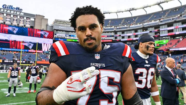 September 20, 2026; Foxborough, Massachusetts, USA; New England Patriots guard Alijah Vera-Tucker (75) leaves the field after defeating the Pittsburgh Steelers at Gillette Stadium. Mandatory Credit: Eric Canha-Imagn Images September 20, 2026; Foxborough, Massachusetts, USA; New England Patriots guard Alijah Vera-Tucker (75) leaves the field after defeating the Pittsburgh Steelers at Gillette Stadium. Mandatory Credit: Eric Canha-Imagn Images