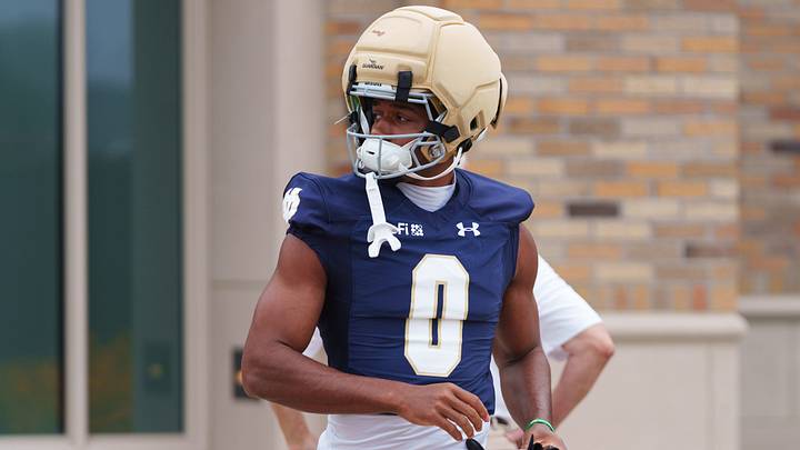 Wide receiver Quincy Porter walks to a Notre Dame football practice at Irish Athletic Center on Thursday, Aug. 6, 2026, in South Bend.