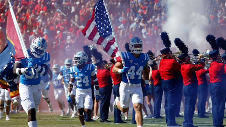 Oct 1, 2022; Oxford, Mississippi, USA; Mississippi Rebels line backer John Porchivina (44) carries