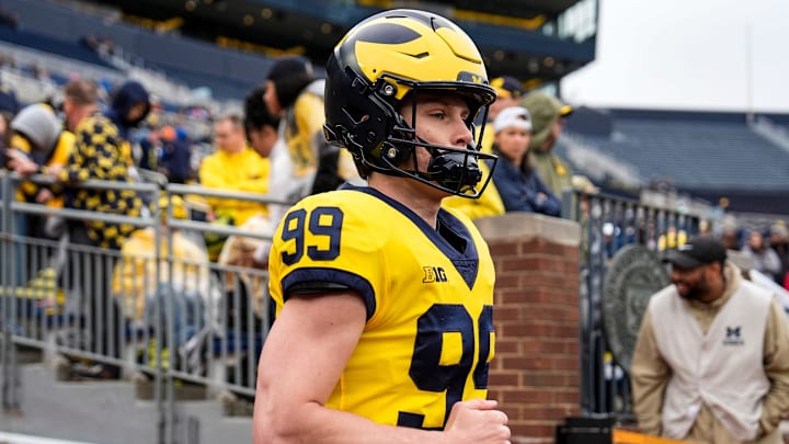 Michigan kicker Trey Butkowski (99) takes the field for spring game at Michigan Stadium in Ann Arbor on Saturday, April 18, 2026.