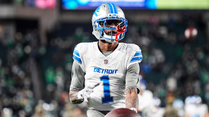 Detroit Lions wide receiver Jameson Williams (1) warms up ahead of the Philadelphia Eagles game at Lincoln Financial Field in Philadelphia on Sunday, November 16, 2025.