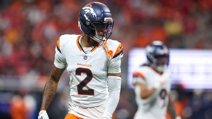 Denver Broncos cornerback Pat Surtain II (2) in action against the Atlanta Falcons in the first quarter at Mercedes-Benz Stadium. Denver Broncos cornerback Pat Surtain II (2) in action against the Atlanta Falcons in the first quarter at Mercedes-Benz Stadium.
