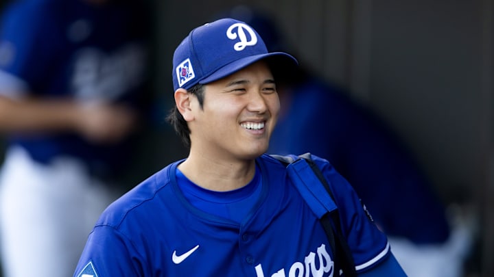 Los Angeles Dodgers designated hitter Shohei Ohtani against the Cincinnati Reds during a spring training game at Camelback Ranch-Glendale. 