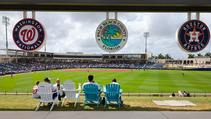 Mar 5, 2026; West Palm Beach, Florida, USA; Fans watch the game from the outfield between the Washington Nationals and the New York Mets at CACTI Park of the Palm Beaches. Mandatory Credit: Sam Navarro-Imagn Images