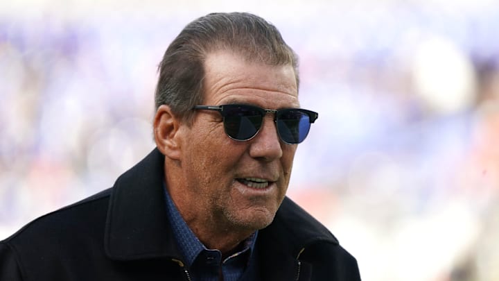 Dec 4, 2022; Baltimore, Maryland, USA; Baltimore Ravens owner Steve Bisciotti on the field prior to the game against the Denver Broncos at M&T Bank Stadium. Mandatory Credit: Mitch Stringer-Imagn Images