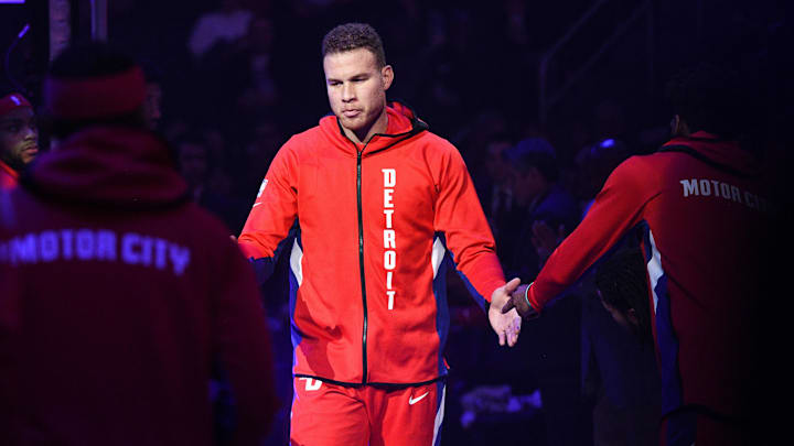 Dec 26, 2019; Detroit, Michigan, USA; Detroit Pistons forward Blake Griffin (23) is announced before the game against the Washington Wizards at Little Caesars Arena. Mandatory Credit: Tim Fuller-Imagn Images