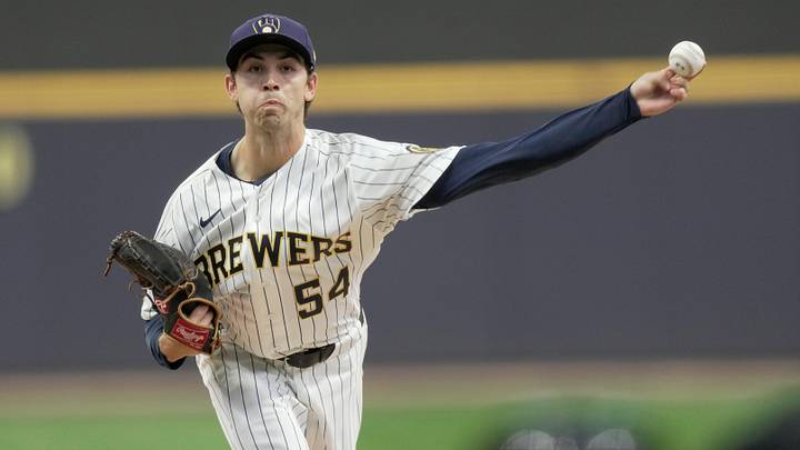 Milwaukee Brewers pitcher Robert Gasser (54) throws during the first inning of their game against the Los Angeles Dodgers Saturday, May 23, 2026 at American Family Field in Milwaukee, Wisconsin. Milwaukee Brewers pitcher Robert Gasser (54) throws during the first inning of their game against the Los Angeles Dodgers Saturday, May 23, 2026 at American Family Field in Milwaukee, Wisconsin.