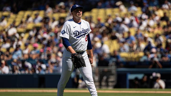 Aug 16, 2026; Los Angeles, California, USA; Los Angeles Dodgers pitcher Tarik Skubal (29) leaves the field in the sixth inning against the Milwaukee Brewers at Dodger Stadium. Mandatory Credit: Jon Endow-Imagn Images