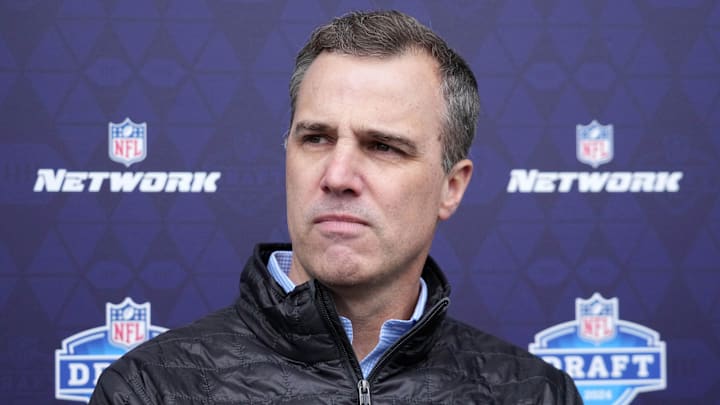 Apr 24, 2024; Detroit, MI, USA; NFL Network analyst Daniel Jeremiah speaks to the media at the Play Football Prospect Clinic at The Corner Ballpark. Mandatory Credit: Kirby Lee-Imagn Images