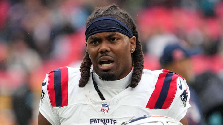 Oct 20, 2024; London, United Kingdom; New England Patriots wide receiver K.J. Osborn (2) during an NFL International Series game  against the Jacksonville Jaguars at Wembley Stadium. Mandatory Credit: Kirby Lee-Imagn Images