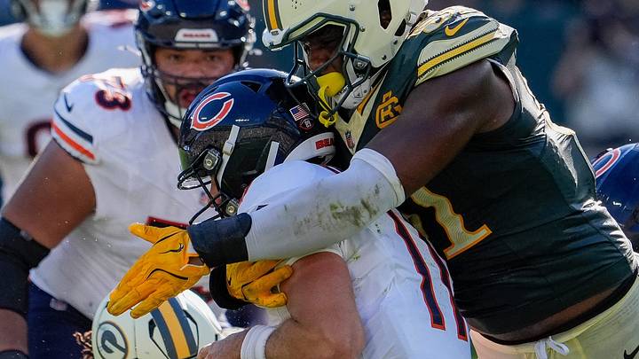 Green Bay Packers defenders swarm Bears quarterback Case Keenum in the fourth quarter on Sunday. Green Bay Packers defenders swarm Bears quarterback Case Keenum in the fourth quarter on Sunday.