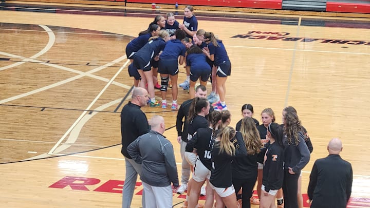 West Clermont (Top) and Tecumseh (bottom) prepare for their matchup at the Classic in the Country on Monday, January 19, 2026. 
