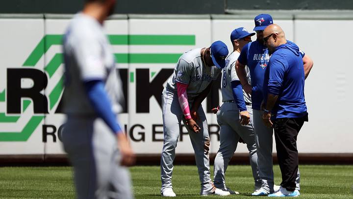 May 31, 2026; Baltimore, Maryland, USA; Toronto Blue Jays right fielder Jesus Sanchez (12) is attended to by medical staff during the sixth inning against the Baltimore Orioles at Oriole Park at Camden Yards. Mandatory Credit: Daniel Kucin Jr.-Imagn Images May 31, 2026; Baltimore, Maryland, USA; Toronto Blue Jays right fielder Jesus Sanchez (12) is attended to by medical staff during the sixth inning against the Baltimore Orioles at Oriole Park at Camden Yards. Mandatory Credit: Daniel Kucin Jr.-Imagn Images