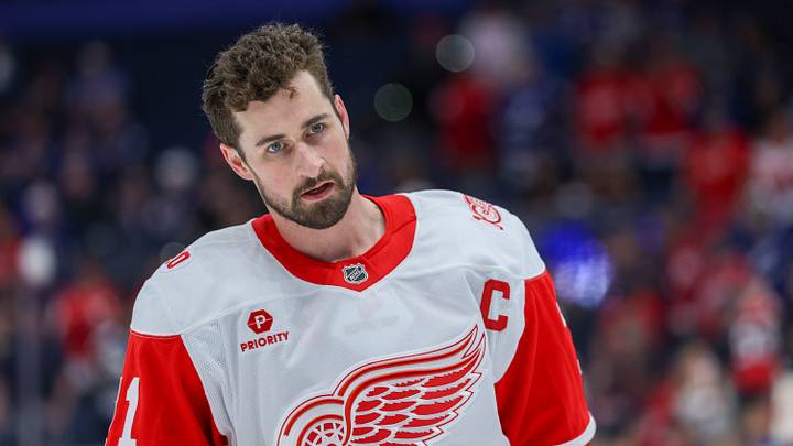 Apr 13, 2026; Tampa, Florida, USA; Detroit Red Wings center Dylan Larkin (71) warms up before a game against the Tampa Bay Lightning at Benchmark International Arena. Mandatory Credit: Nathan Ray Seebeck-Imagn Images
