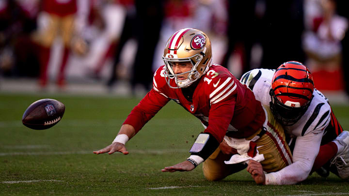 Cincinnati Bengals defensive end Trey Hendrickson (91) forces a fumble while sacking San Francisco