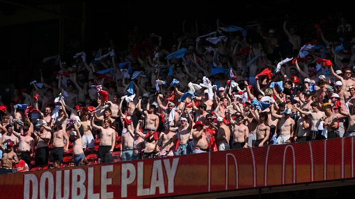 May 17, 2026; St. Louis, Missouri, USA; A group of shirtless fans react after a the St. Louis Cardinals completed a double play against the Kansas City Royals during the ninth inning at Busch Stadium. Mandatory Credit: Jeff Curry-Imagn Images May 17, 2026; St. Louis, Missouri, USA; A group of shirtless fans react after a the St. Louis Cardinals completed a double play against the Kansas City Royals during the ninth inning at Busch Stadium. Mandatory Credit: Jeff Curry-Imagn Images
