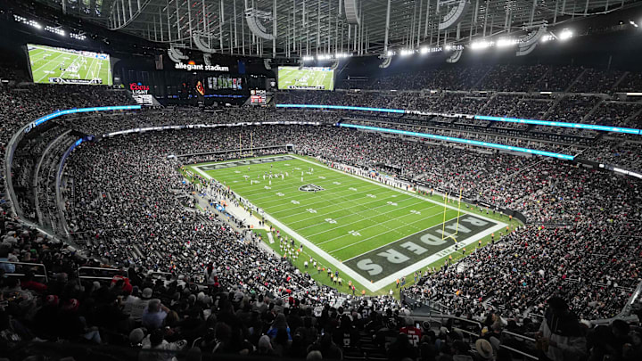 Dec 16, 2024; Paradise, Nevada, USA; A general overall view of Allegiant Stadium during the game between the Atlanta Falcons and the Las Vegas Raiders. Mandatory Credit: Kirby Lee-Imagn Images Dec 16, 2024; Paradise, Nevada, USA; A general overall view of Allegiant Stadium during the game between the Atlanta Falcons and the Las Vegas Raiders. Mandatory Credit: Kirby Lee-Imagn Images