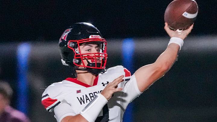 Muskego senior quarterback Joey Shaw (8) throws a pass versus Brookfield Central during a non-conference game on Sept. 4, 2026. Muskego senior quarterback Joey Shaw (8) throws a pass versus Brookfield Central during a non-conference game on Sept. 4, 2026.