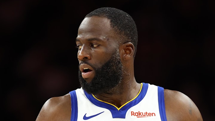 Dec. 18, 2025; Phoenix, Arizona, USA; Golden State Warriors forward Draymond Green (23) against the Phoenix Suns at Mortgage Matchup Center.