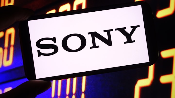 In this photo illustration, the Sony company logo is seen...