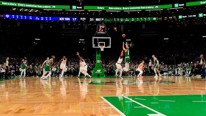 Dec 8, 2023; Boston, Massachusetts, USA;  Boston Celtics guard Derrick White (9) shoots during the