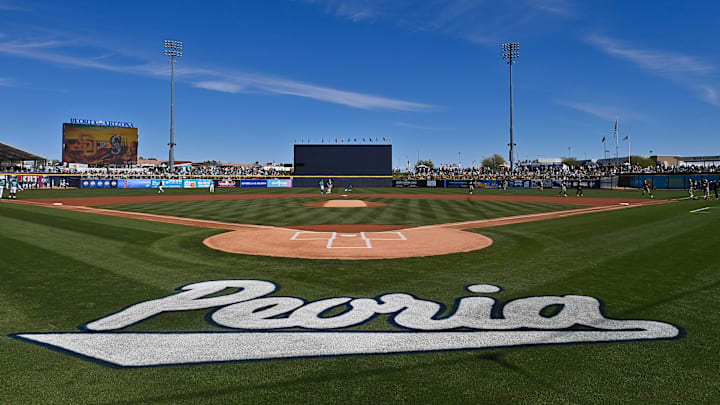 Feb 20, 2026; Peoria, Arizona, USA; General view of the field prior to a game between the Seattle Mariners and the San Diego Padres during a Spring Training game at Peoria Sports Complex. Mandatory Credit: Matt Kartozian-Imagn Images