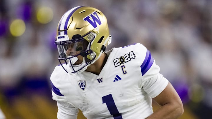 Jan 8, 2024; Houston, TX, USA; Washington Huskies wide receiver Rome Odunze (1) against the Michigan