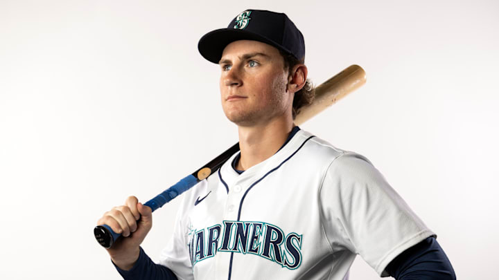 Feb 20, 2025; Peoria, AZ, USA; Seattle Mariners infielder Colt Emerson poses for a portrait during media day at Peoria Sports Complex. Mandatory Credit: Mark J. Rebilas-Imagn Images Feb 20, 2025; Peoria, AZ, USA; Seattle Mariners infielder Colt Emerson poses for a portrait during media day at Peoria Sports Complex. Mandatory Credit: Mark J. Rebilas-Imagn Images