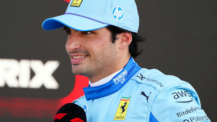 May 4, 2024; Miami Gardens, Florida, USA; Ferrari driver Carlos Sainz (55) talks to the media in the