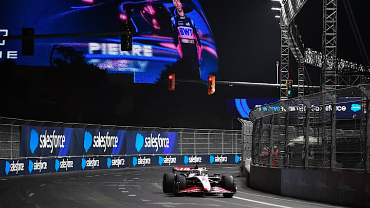Nov 16, 2023; Las Vegas, Nevada, USA; Haas F1 driver Kevin Magnussen of Denmark (20) during free