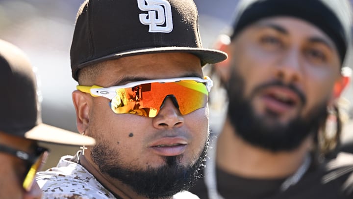San Diego Padres first baseman Luis Arraez (4) looks on during the seventh inning against the Arizona Diamondbacks at Petco Park on Sept. 28. San Diego Padres first baseman Luis Arraez (4) looks on during the seventh inning against the Arizona Diamondbacks at Petco Park on Sept. 28.