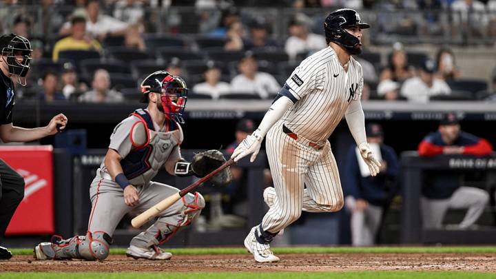 Aug 29, 2026; Bronx, New York, USA; New York Yankees first baseman Luis Garcia Jr. (26) drives in a run on a fielder's choice base hit during the third inning against the Boston Red Sox at Yankee Stadium. Mandatory Credit: John Jones-Imagn Images Aug 29, 2026; Bronx, New York, USA; New York Yankees first baseman Luis Garcia Jr. (26) drives in a run on a fielder's choice base hit during the third inning against the Boston Red Sox at Yankee Stadium. Mandatory Credit: John Jones-Imagn Images