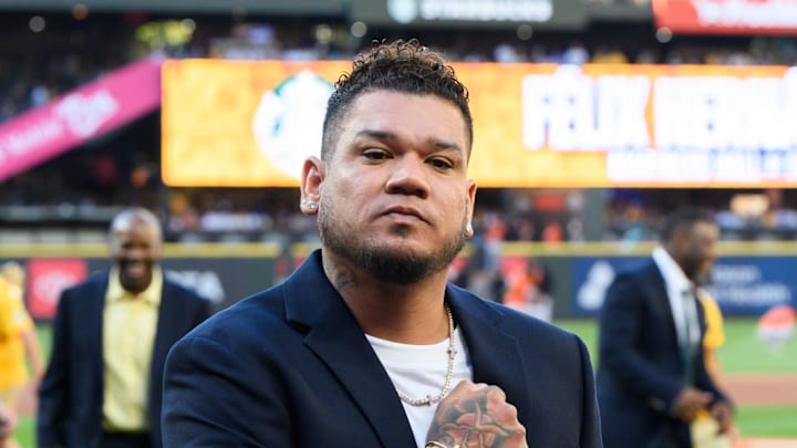 Former Seattle Mariner Felix Hernandez walks off the field after being inducted into the Mariners Hall of Fame prior to the game between the Seattle Mariners and the Baltimore Orioles at T-Mobile Park in 2023. Former Seattle Mariner Felix Hernandez walks off the field after being inducted into the Mariners Hall of Fame prior to the game between the Seattle Mariners and the Baltimore Orioles at T-Mobile Park in 2023.