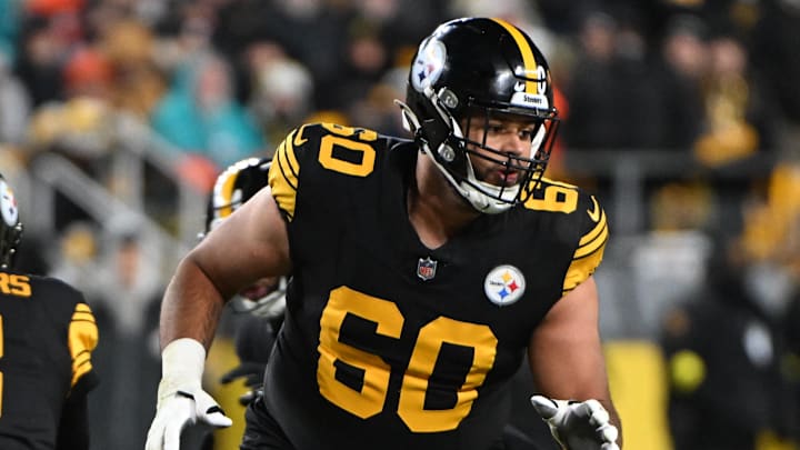 Dec 15, 2025; Pittsburgh, Pennsylvania, USA; Pittsburgh Steelers offensive tackle Dylan Cook (60) looks on during the second quarter against the Miami Dolphins at Acrisure Stadium. Mandatory Credit: Barry Reeger-Imagn Images Dec 15, 2025; Pittsburgh, Pennsylvania, USA; Pittsburgh Steelers offensive tackle Dylan Cook (60) looks on during the second quarter against the Miami Dolphins at Acrisure Stadium. Mandatory Credit: Barry Reeger-Imagn Images