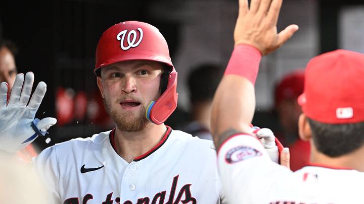 Jul 6, 2026; Washington, District of Columbia, USA; Washington Nationals third baseman Curtis Mead (45) is congratulated by teammates after hitting a home run against the Houston Astros during the fifth inning at Nationals Park. Mandatory Credit: Brad Mills-Imagn Images Jul 6, 2026; Washington, District of Columbia, USA; Washington Nationals third baseman Curtis Mead (45) is congratulated by teammates after hitting a home run against the Houston Astros during the fifth inning at Nationals Park. Mandatory Credit: Brad Mills-Imagn Images