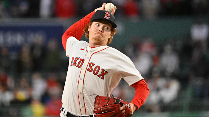 Apr 6, 2025; Boston, Massachusetts, USA; Boston Red Sox staring pitcher Hunter Dobbins (73) pitches against the St. Louis Cardinals during the first inning at Fenway Park. Mandatory Credit: Eric Canha-Imagn Images
