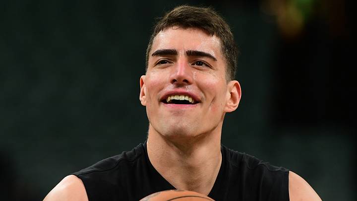 Apr 19, 2026; Boston, Massachusetts, USA; Boston Celtics center Luka Garza (52) shoots the ball during warmups prior to game one of the first round of the 2026 NBA Playoffs against the Philadelphia 76ers at TD Garden. Mandatory Credit: Bob DeChiara-Imagn Images