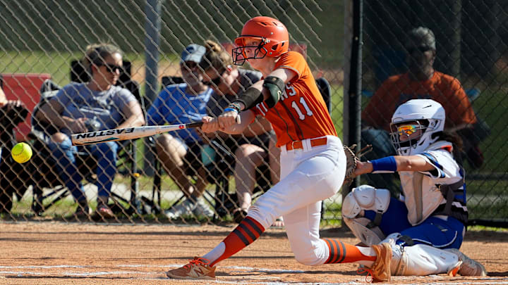 University's Addison Pertler takes a cut at the ball during a game with Matanzas last year. Pertler last week went 3-for-4 with three RBI to march the Titans past Melbourne, 8-5.