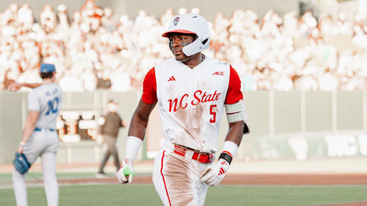 3B Sherman Johnson looks at his dugout after hitting a home run in NC State's 10-4 victory over Duke on Friday, April 10, 2026. 3B Sherman Johnson looks at his dugout after hitting a home run in NC State's 10-4 victory over Duke on Friday, April 10, 2026.