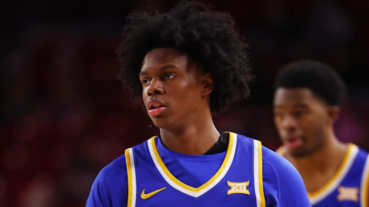 Jan 21, 2026; Tempe, Arizona, USA; West Virginia Mountaineers guard Amir Jenkins (2) against the Arizona State Sun Devils at Desert Financial Arena. Mandatory Credit: Mark J. Rebilas-Imagn Images