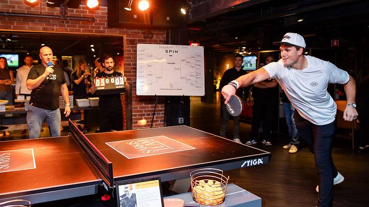 New England Patriots tight end Hunter Henry at his "Freedom to Play" ping pong tournament.