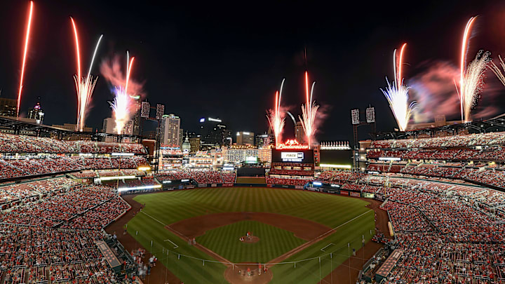 Jul 29, 2017; St. Louis, MO, USA; A general view of Busch Stadium as fans watch a fireworks show after a game between the St. Louis Cardinals and the Arizona Diamondbacks. Mandatory Credit: Jeff Curry-Imagn Images Jul 29, 2017; St. Louis, MO, USA; A general view of Busch Stadium as fans watch a fireworks show after a game between the St. Louis Cardinals and the Arizona Diamondbacks. Mandatory Credit: Jeff Curry-Imagn Images