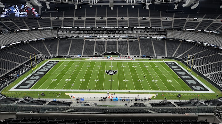 Oct 27, 2024; Paradise, Nevada, USA; A general overall view of any empty Allegiant Stadium. Mandatory Credit: Kirby Lee-Imagn Images
