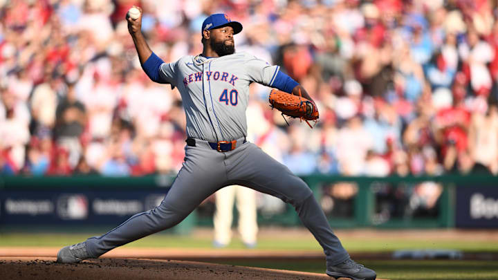 New York Mets pitcher Luis Severino throws during Game 2 of a National League Divisional Series against the Philadelphia Phillies on Oct. 6 at Citizens Bank Park.
