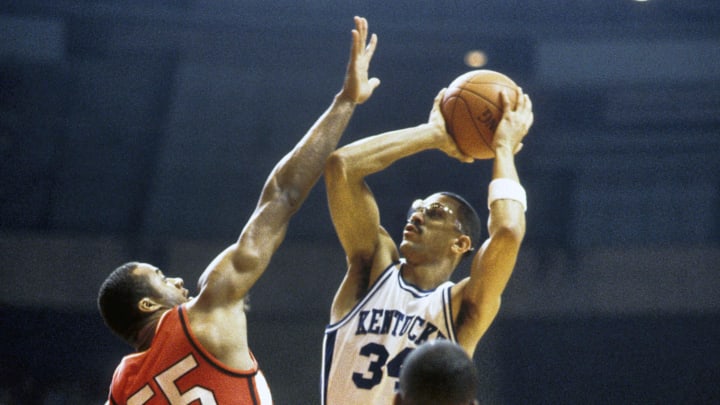 Mar 16, 1986; Charlotte, NC, USA, FILE PHOTO; Kentucky Wildcats center Kenny Walker (34) in action against the Western Kentucky Hilltoppers during the 1986 NCAA Men's Basketball Tournament at the Charlotte Coliseum. Mandatory Credit: Malcolm Emmons-Imagn Images
