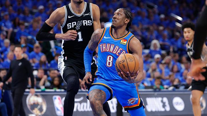 Oklahoma City Thunder forward Jalen Williams reaggravated a left hamstring injury in Game 2 of the Western Conference finals. Oklahoma City Thunder forward Jalen Williams reaggravated a left hamstring injury in Game 2 of the Western Conference finals.